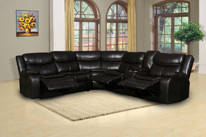 Homeroots Brown Polyester Blend Reclining U Shaped Three Piece Corner Sectional With Console Brown  366309