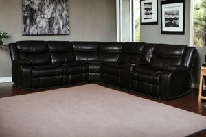 Homeroots Brown Polyester Blend Reclining U Shaped Three Piece Corner Sectional With Console Brown  366309