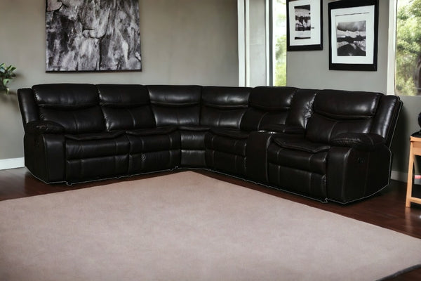 Homeroots Brown Polyester Blend Reclining U Shaped Three Piece Corner Sectional With Console Brown  366309