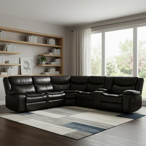HomeRoots Brown U-Shaped Corner Sectional Sofa with Reclining Seats and Console for Stylish Living Spaces BROWN 366309