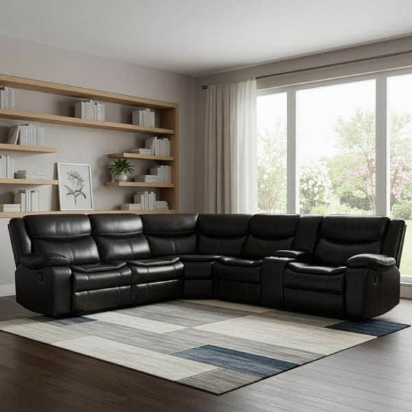 HomeRoots Brown U-Shaped Corner Sectional Sofa with Reclining Seats and Console for Stylish Living Spaces BROWN 366309