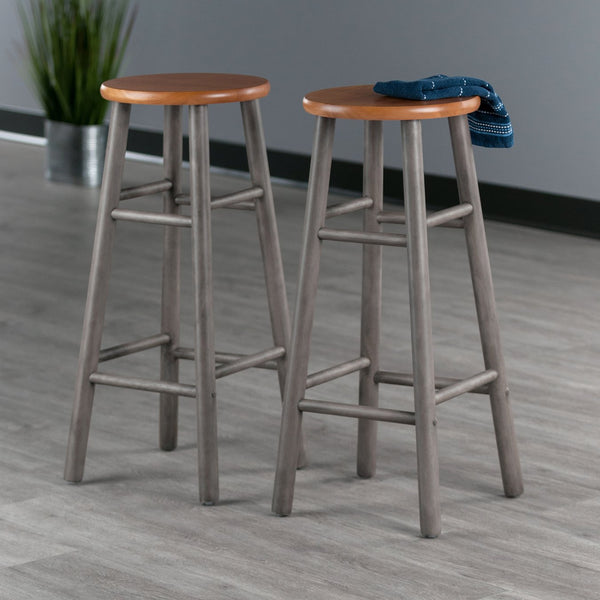 Winsome Wood Huxton 2-piece Bar Stool Set In Oyster Gray & Teak – Stylish, Compact Seating For Modern Spaces Oyster Gray ,Teak Solid Wood 36630-winsome-wood