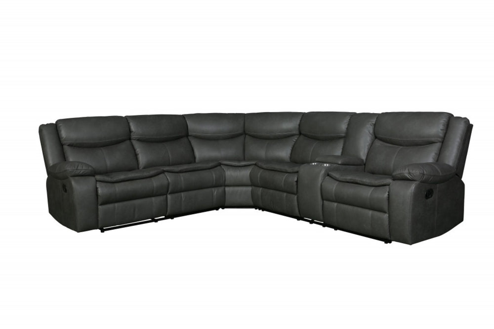 HomeRoots Gray Corner Sectional Sofa - U-Shaped Three-Piece Design with Reclining Seats and Built-In Console GREY 366310