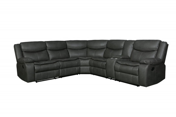 HomeRoots Gray Corner Sectional Sofa - U-Shaped Three-Piece Design with Reclining Seats and Built-In Console GREY 366310
