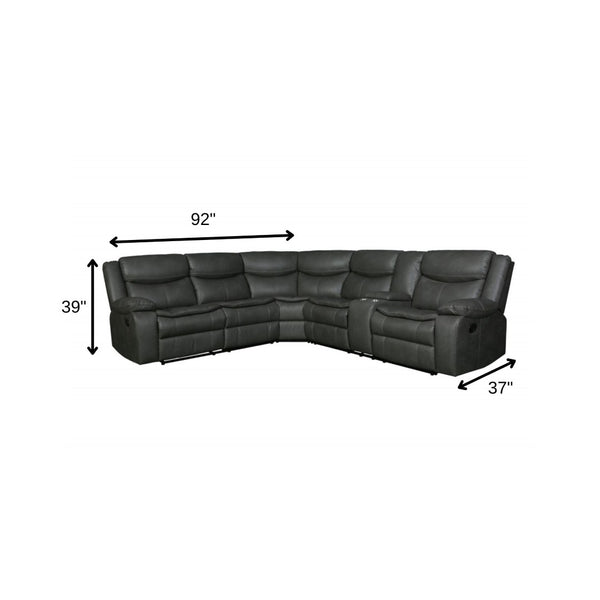 HomeRoots Gray Corner Sectional Sofa - U-Shaped Three-Piece Design with Reclining Seats and Built-In Console GREY 366310