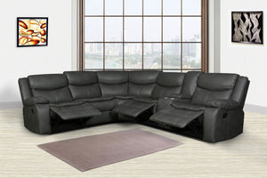 HomeRoots Gray Corner Sectional Sofa - U-Shaped Three-Piece Design with Reclining Seats and Built-In Console GREY 366310