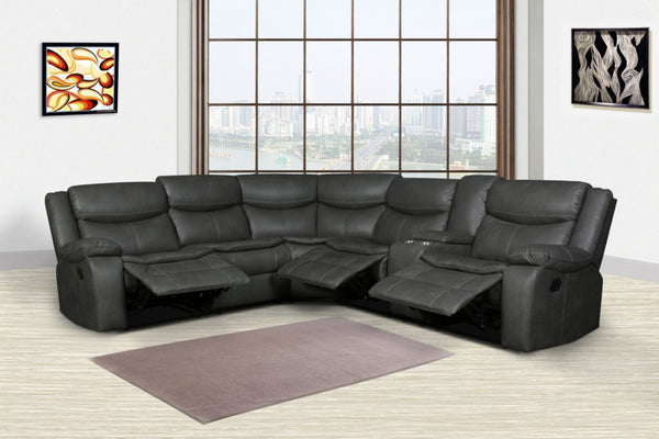 HomeRoots Gray Corner Sectional Sofa - U-Shaped Three-Piece Design with Reclining Seats and Built-In Console GREY 366310