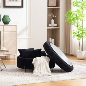 English Elm 31.3"w Chenille Channel Tufted Round Storage Ottoman Sculptural Pumpkin Seat for Any Room Black W3118P439479