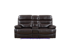 Homeroots 78" Brown Faux Leather Power Reclining Love Seat With Storage   366312