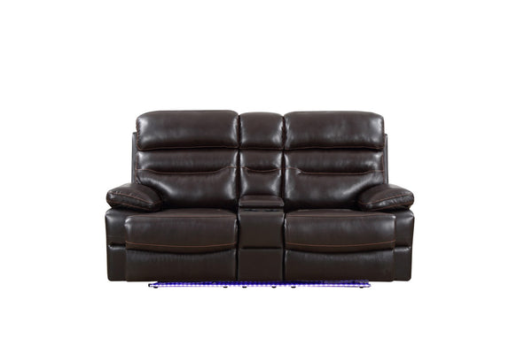 Homeroots 78" Brown Faux Leather Power Reclining Love Seat With Storage   366312