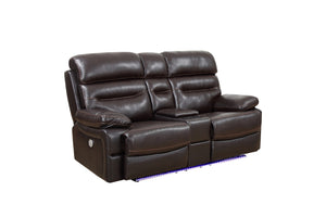 Homeroots 78" Brown Faux Leather Power Reclining Love Seat With Storage   366312