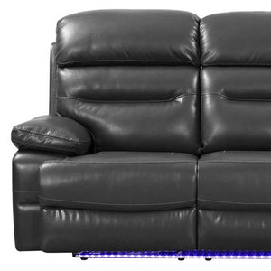 Homeroots 89" Gray Faux Leather Usb Sofa With Black Legs   366316