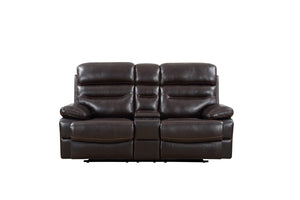 Homeroots 78" Brown Faux Leather Manual Reclining Love Seat With Storage   366322