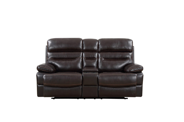 Homeroots 78" Brown Faux Leather Manual Reclining Love Seat With Storage   366322