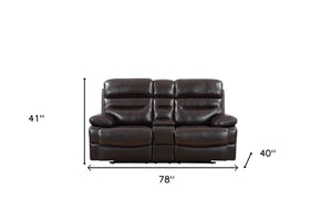 Homeroots 78" Brown Faux Leather Manual Reclining Love Seat With Storage   366322