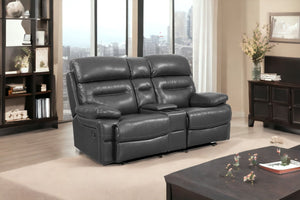 Homeroots 78" Gray Faux Leather Manual Reclining Love Seat With Storage   366327