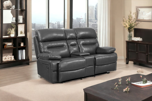 Homeroots 78" Gray Faux Leather Manual Reclining Love Seat With Storage   366327