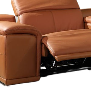 Homeroots Camel Italian Leather Power Reclining U Shaped Six Piece Corner Sectional With Console Camel  366351