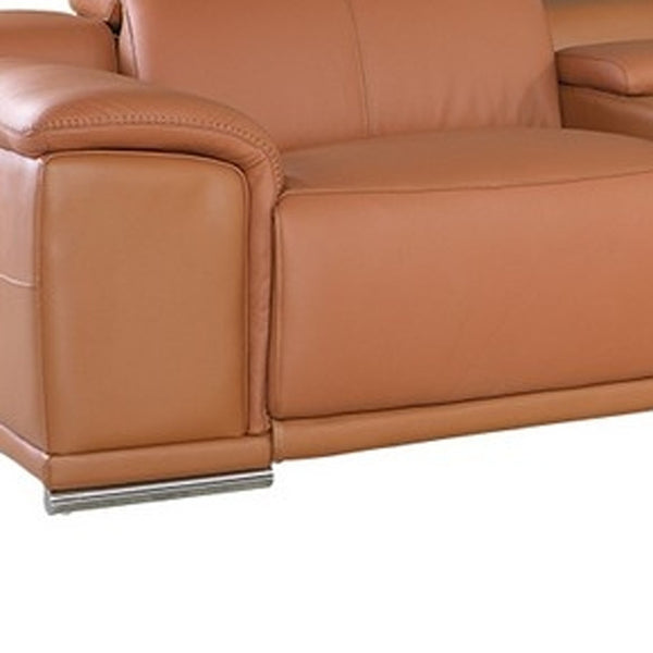 Homeroots Three Piece Indoor Italian Leather Seating Set For Six – Luxurious Comfort & Stylish Design Camel  366352