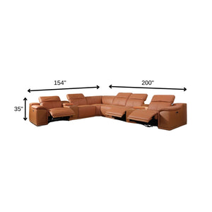 HomeRoots Camel Italian Leather U-Shaped Power Reclining Sectional with Console for Luxurious Comfort Camel 366354