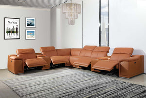 Homeroots Camel Italian Leather Power Reclining U Shaped Eight Piece Corner Sectional With Console Camel  366355