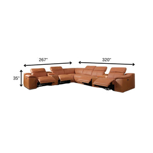 HomeRoots Camel Italian Leather Power Reclining U-Shaped Sectional Sofa with Console for Luxurious Comfort Camel 366355
