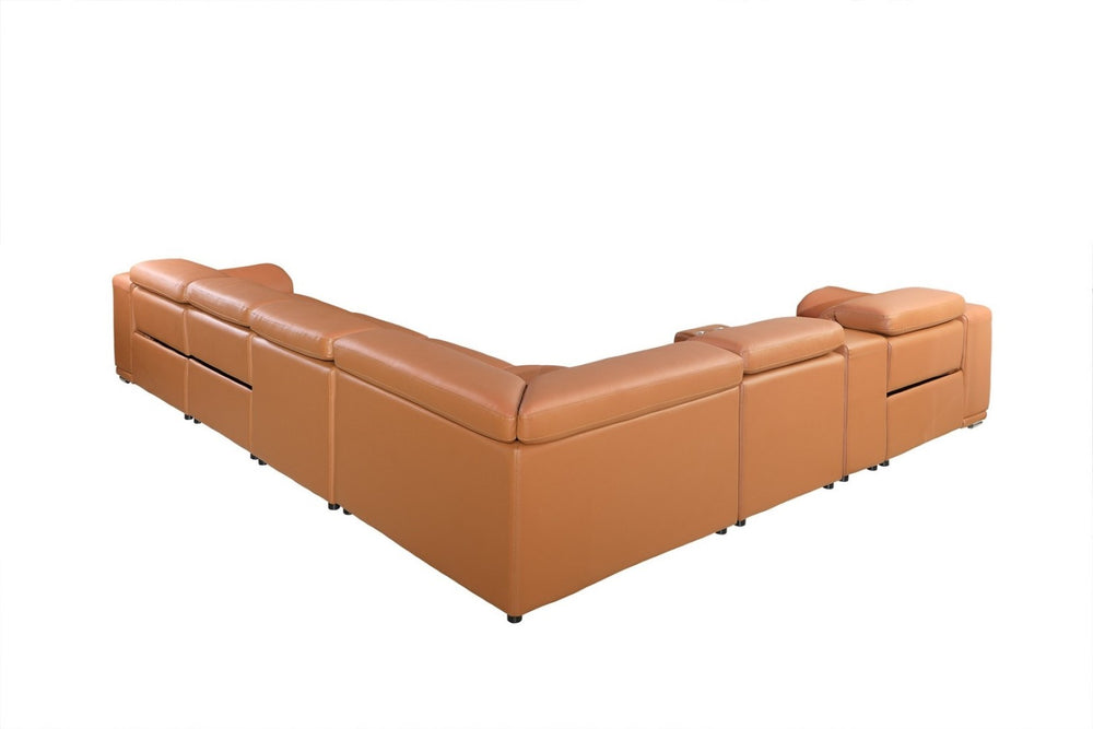 HomeRoots Camel Italian Leather Power Reclining U-Shaped Sectional Sofa with Console for Luxurious Comfort Camel 366355