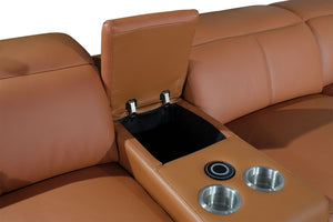 Homeroots Camel Italian Leather Power Reclining U Shaped Eight Piece Corner Sectional With Console Camel  366355