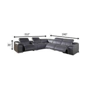 HomeRoots Gray Italian Leather U-Shaped Power Reclining Sectional with Console for Modern Living Spaces GREY 366356