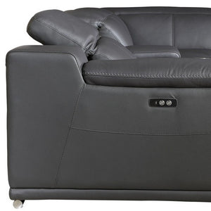 Homeroots Gray Italian Leather Power Reclining U Shaped Six Piece Corner Sectional With Console Grey  366356