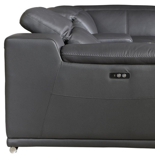 Homeroots Gray Italian Leather Power Reclining U Shaped Six Piece Corner Sectional With Console Grey  366356
