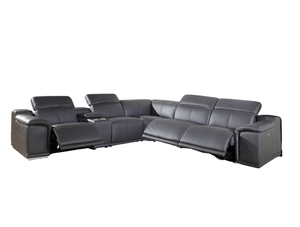 Homeroots Gray Italian Leather Power Reclining U Shaped Six Piece Corner Sectional With Console Grey  366356
