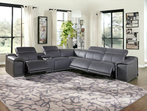 Homeroots Gray Italian Leather Power Reclining U Shaped Six Piece Corner Sectional With Console Grey  366356