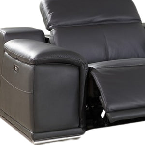 Homeroots Gray Italian Leather Power Reclining U Shaped Six Piece Corner Sectional With Console Grey  366356