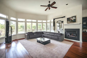 Homeroots Gray Italian Leather Power Reclining U Shaped Seven Piece Corner Sectional With Console Grey  366357