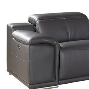 Homeroots Gray Italian Leather Power Reclining U Shaped Seven Piece Corner Sectional With Console Grey  366357