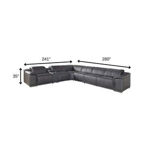 HomeRoots Gray Italian Leather Power Reclining U-Shaped Sectional Sofa with Console & Storage for Comfort GREY 366357