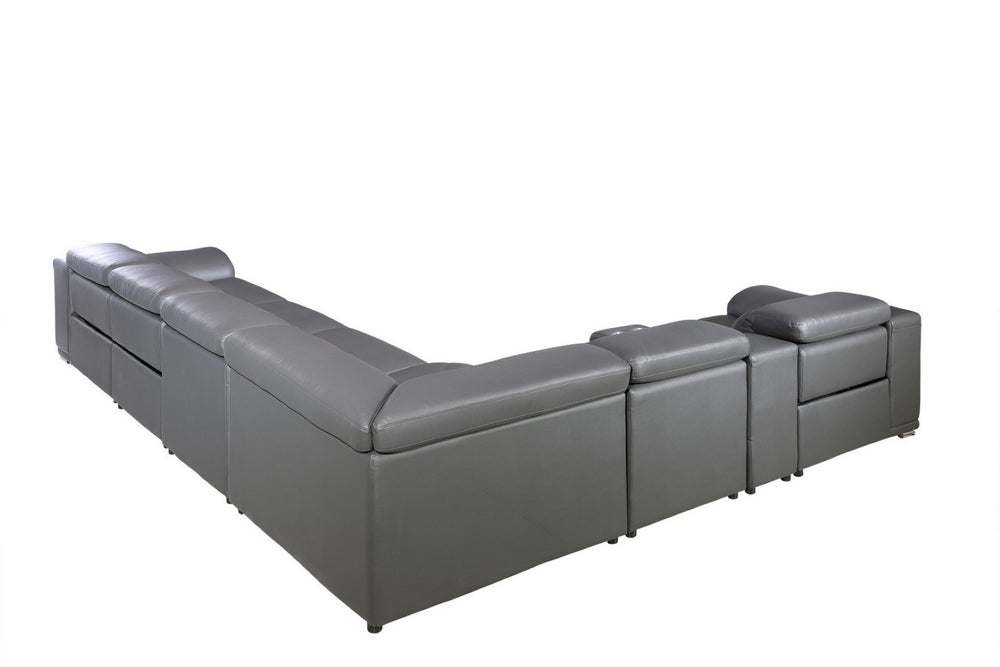 HomeRoots Gray Italian Leather U-Shaped Sectional with Power Reclining & Console for Ultimate Comfort GREY 366359