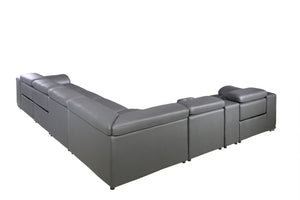 Homeroots Gray Italian Leather Power Reclining U Shaped Eight Piece Corner Sectional With Console Grey  366359
