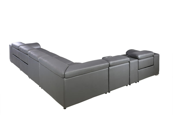 Homeroots Gray Italian Leather Power Reclining U Shaped Eight Piece Corner Sectional With Console Grey  366359