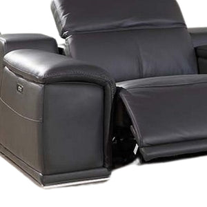 Homeroots Gray Italian Leather Power Reclining U Shaped Eight Piece Corner Sectional With Console Grey  366359