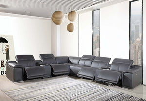Homeroots Gray Italian Leather Power Reclining U Shaped Eight Piece Corner Sectional With Console Grey  366360
