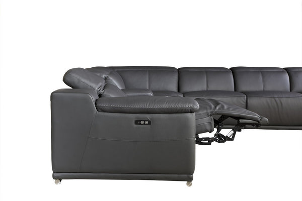 Homeroots Gray Italian Leather Power Reclining U Shaped Eight Piece Corner Sectional With Console Grey  366360