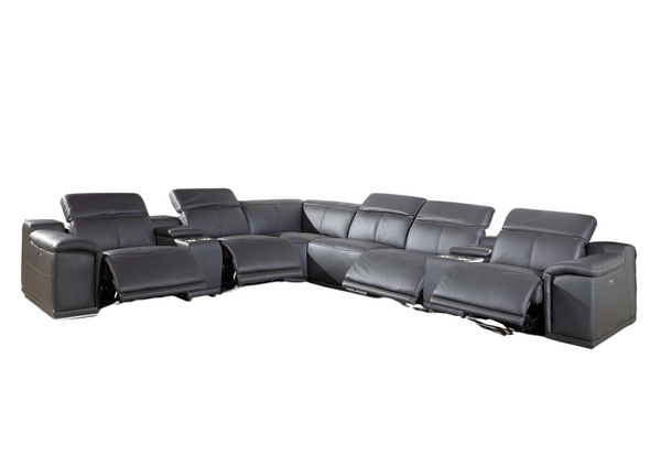 Homeroots Gray Italian Leather Power Reclining U Shaped Eight Piece Corner Sectional With Console Grey  366360