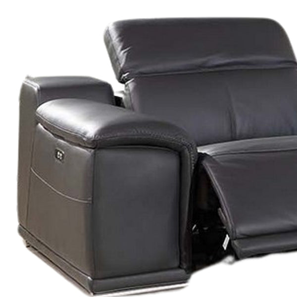 Homeroots Gray Italian Leather Power Reclining U Shaped Eight Piece Corner Sectional With Console Grey  366360