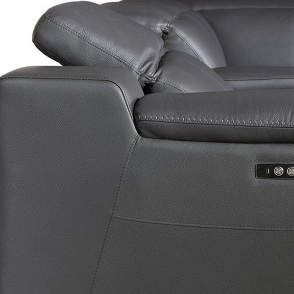 Homeroots Gray Italian Leather Power Reclining U Shaped Eight Piece Corner Sectional With Console Grey  366360