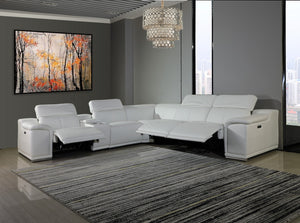 Homeroots White Italian Leather Power Reclining U Shaped Six Piece Corner Sectional With Console White  366361