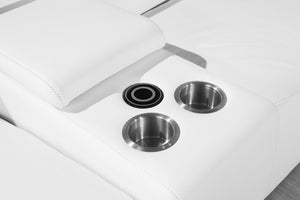 Homeroots White Italian Leather Power Reclining U Shaped Six Piece Corner Sectional With Console White  366361