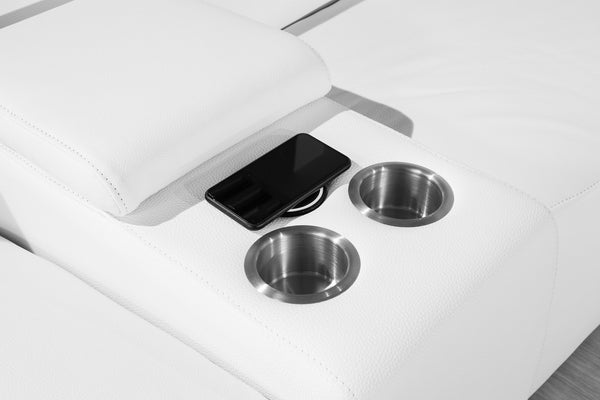 Homeroots White Italian Leather Power Reclining U Shaped Six Piece Corner Sectional With Console White  366361