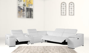 Homeroots White Italian Leather Power Reclining U Shaped Six Piece Corner Sectional With Console White  366361